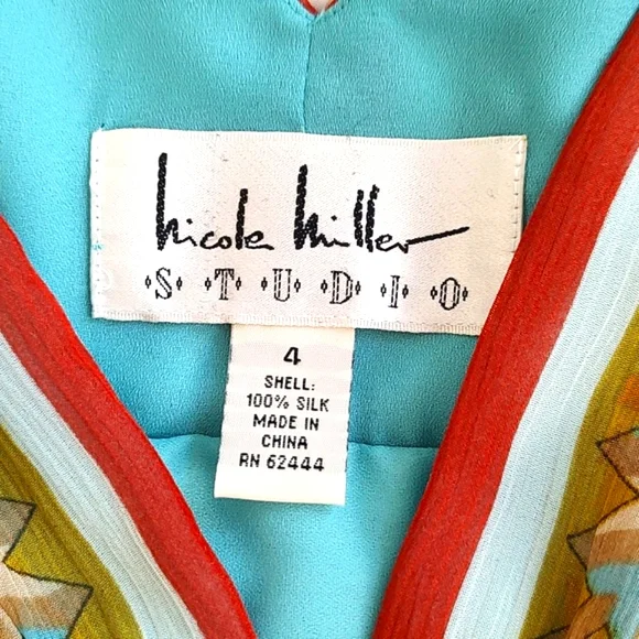 Nicole Miller Womens 100% Silk V-Neck Sleeveless Beaded Embroidered Waist/Size 4 - Picture 8 of 11